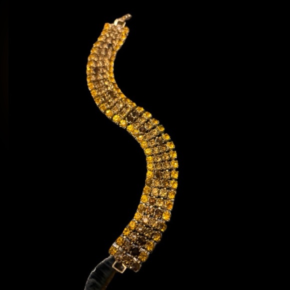 Rare - Beautiful Vintage Amber & Topaz Rhinestone Bracelet - Picture 9 of 9